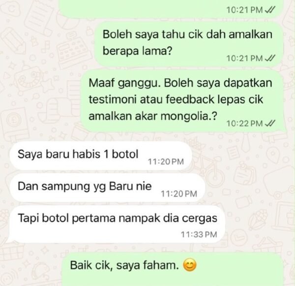 Testimoni WhatsApp pelanggan